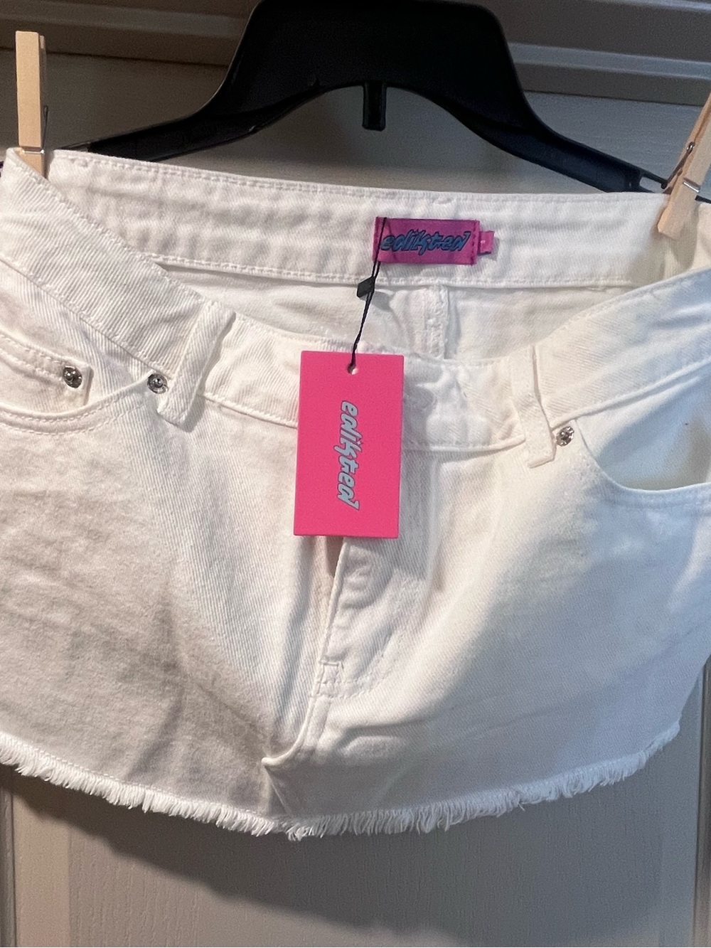 Edikted White Denim Mini Skirt with Hot Pink Tag